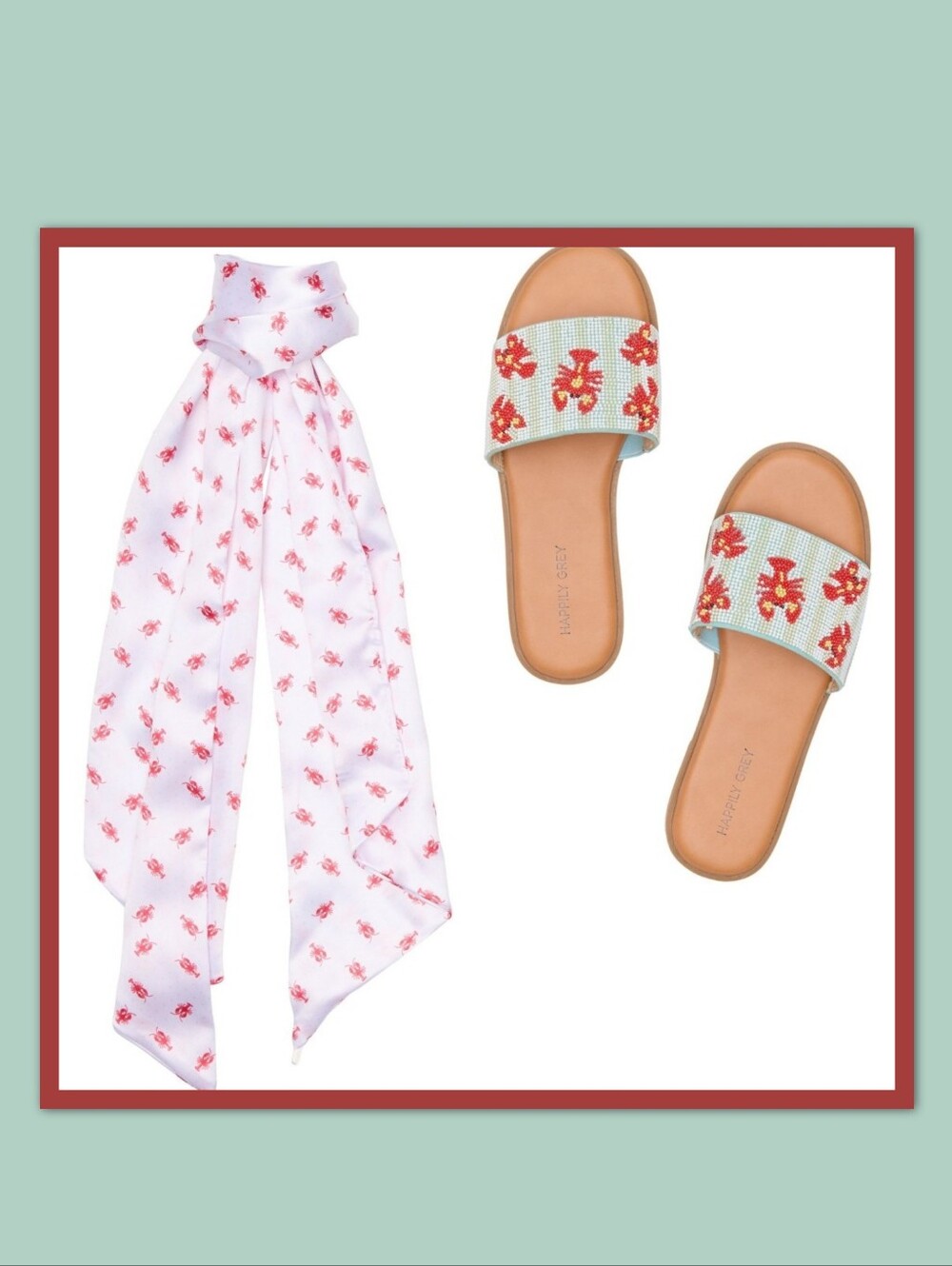 HAPPILY GREY LOBSTER BEADED SANDALS with SCARF.